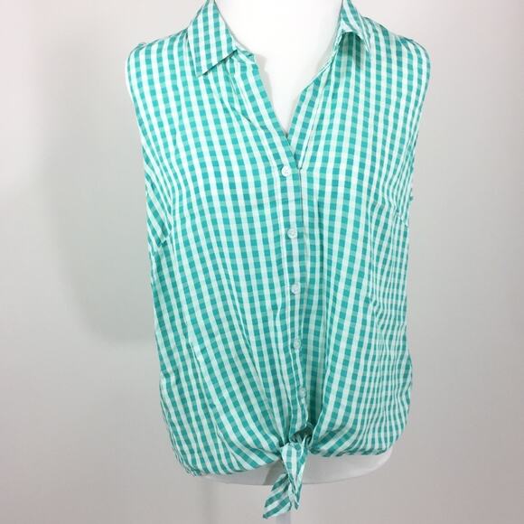 Saint Tropez West Top Gingham Tie Front Sleeveless Check Top Large NEW!! - Picture 1 of 8